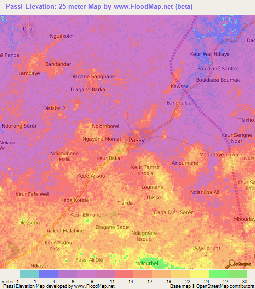 Passi,Senegal Elevation Map