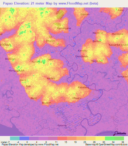 Papao,Senegal Elevation Map