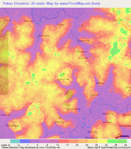 Pakao,Senegal Elevation Map