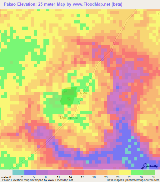 Pakao,Senegal Elevation Map