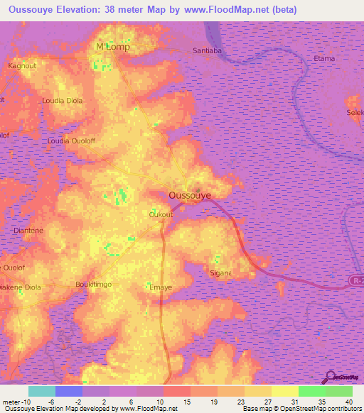 Oussouye,Senegal Elevation Map