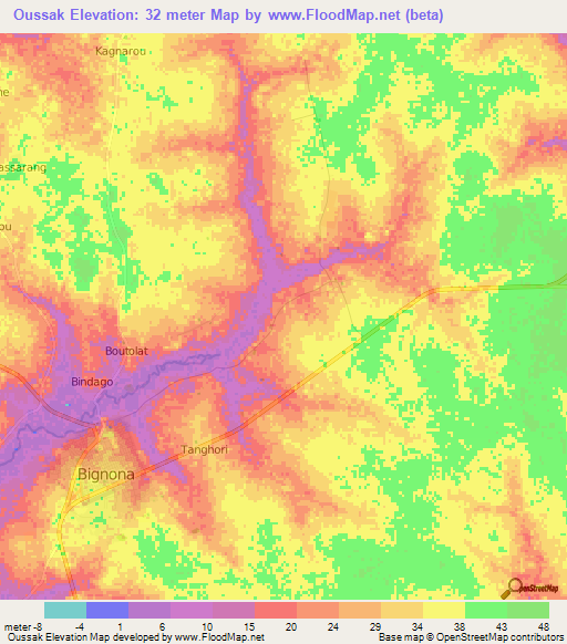Oussak,Senegal Elevation Map
