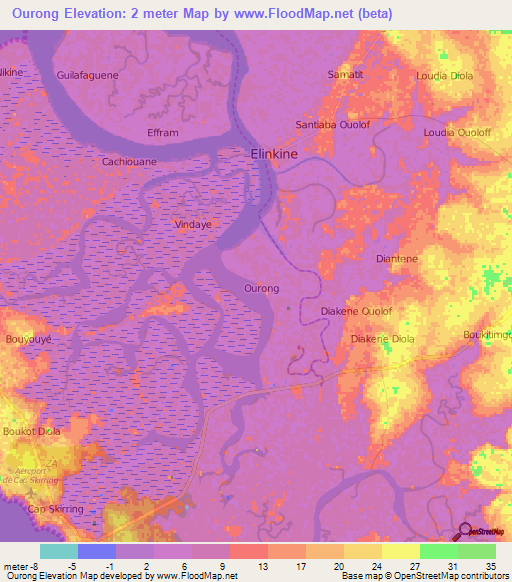 Ourong,Senegal Elevation Map