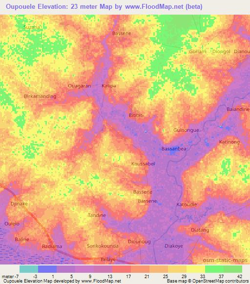 Oupouele,Senegal Elevation Map