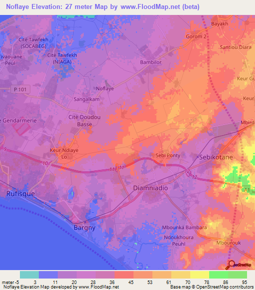 Noflaye,Senegal Elevation Map