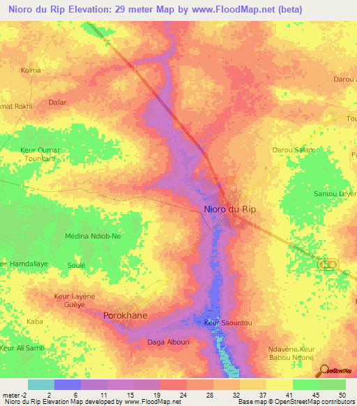 Nioro du Rip,Senegal Elevation Map