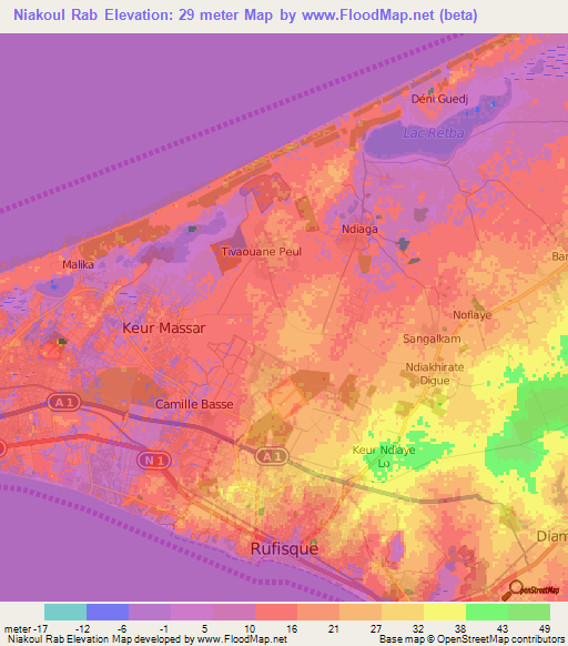 Niakoul Rab,Senegal Elevation Map