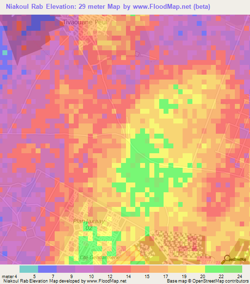Niakoul Rab,Senegal Elevation Map