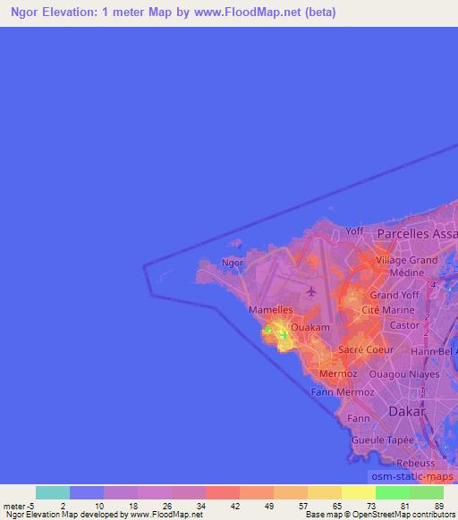 Ngor,Senegal Elevation Map