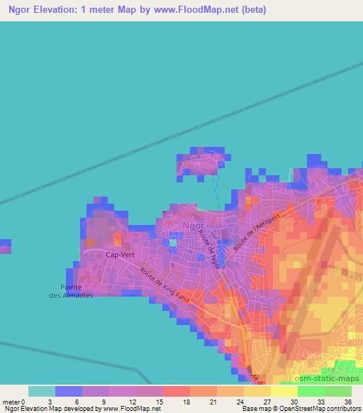 Ngor,Senegal Elevation Map