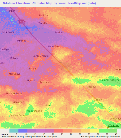 Ndofane,Senegal Elevation Map