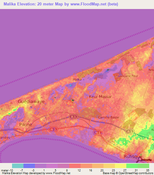 Malika,Senegal Elevation Map
