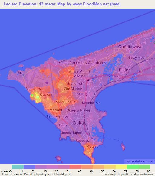 Leclerc,Senegal Elevation Map