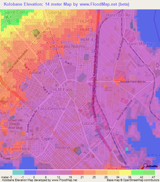 Kolobane,Senegal Elevation Map