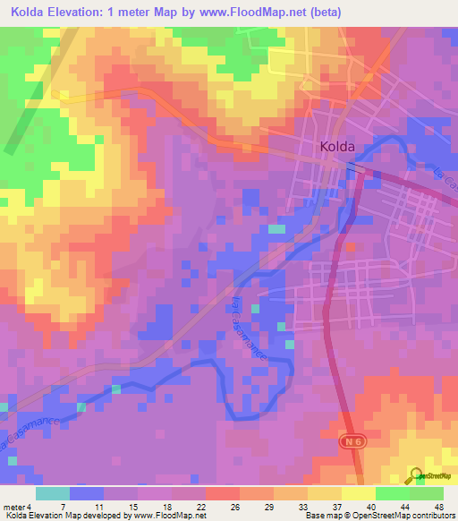 Kolda,Senegal Elevation Map