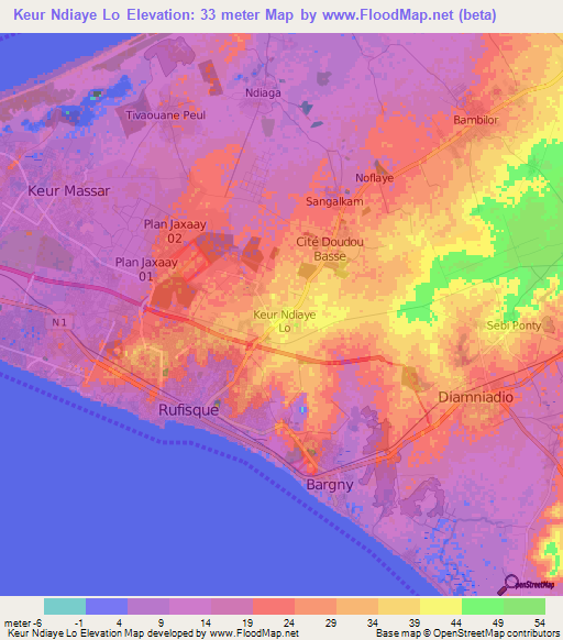 Keur Ndiaye Lo,Senegal Elevation Map