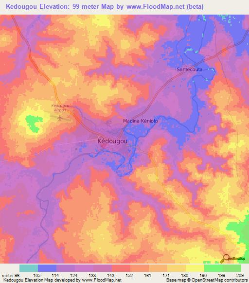 Kedougou,Senegal Elevation Map