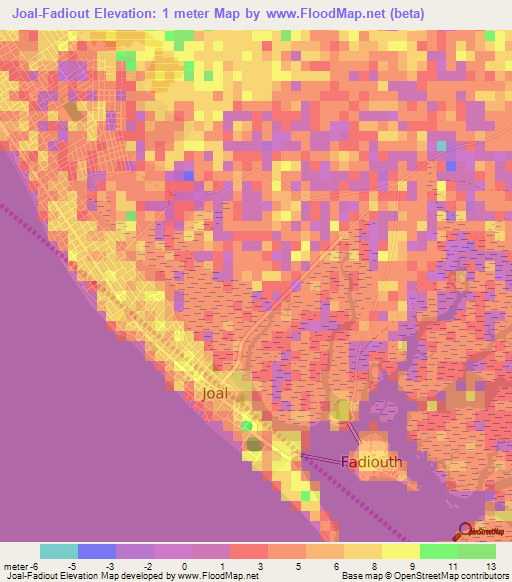 Joal-Fadiout,Senegal Elevation Map