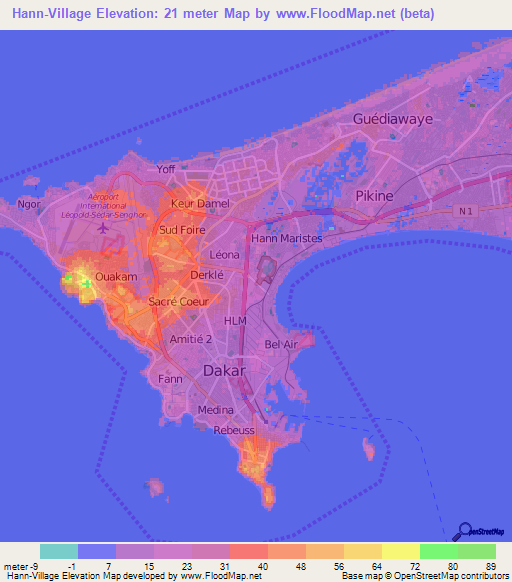 Hann-Village,Senegal Elevation Map