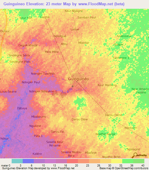 Guinguineo,Senegal Elevation Map