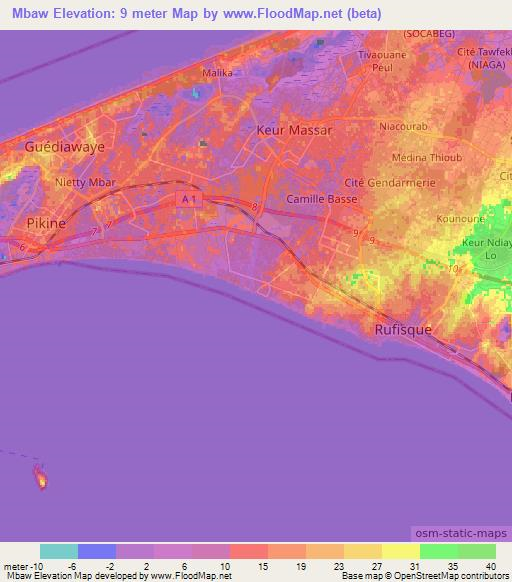 Mbaw,Senegal Elevation Map