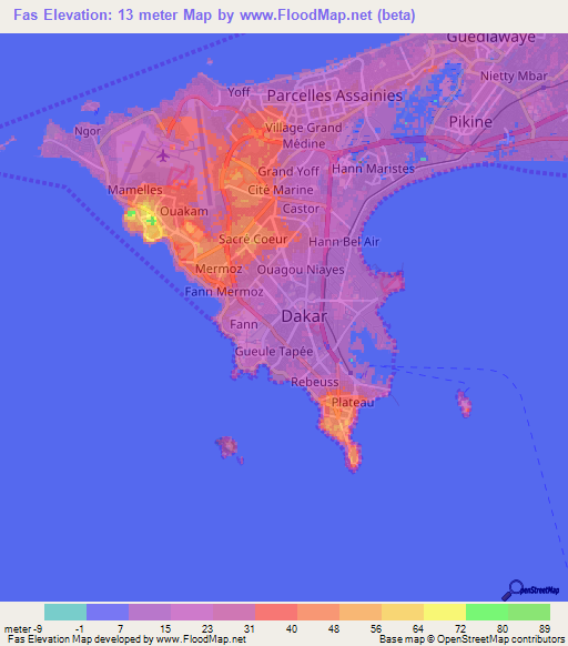 Fas,Senegal Elevation Map