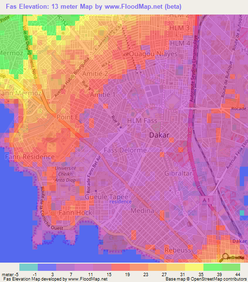 Fas,Senegal Elevation Map