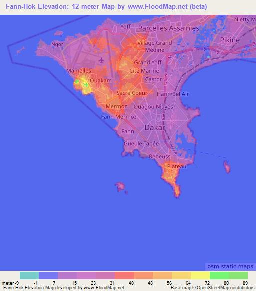 Fann-Hok,Senegal Elevation Map