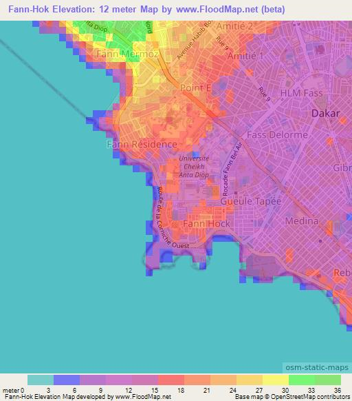 Fann-Hok,Senegal Elevation Map