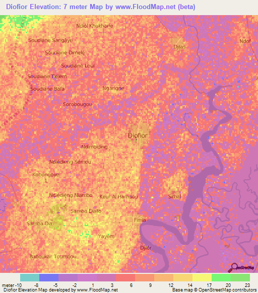 Diofior,Senegal Elevation Map