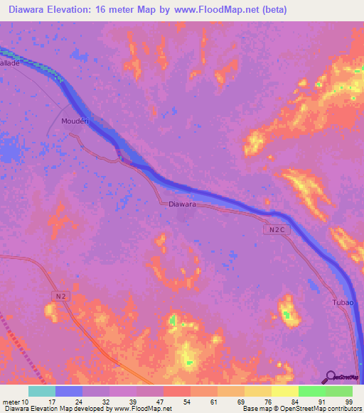 Diawara,Senegal Elevation Map