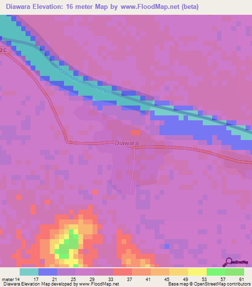 Diawara,Senegal Elevation Map