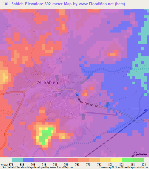 `Ali Sabieh,Djibouti Elevation Map