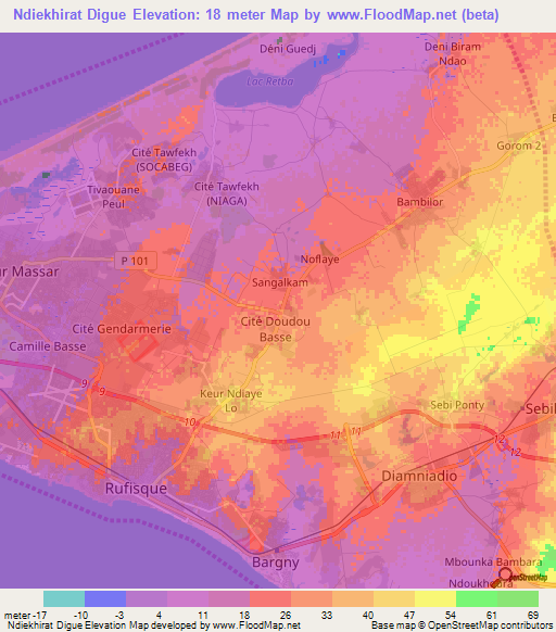 Ndiekhirat Digue,Senegal Elevation Map