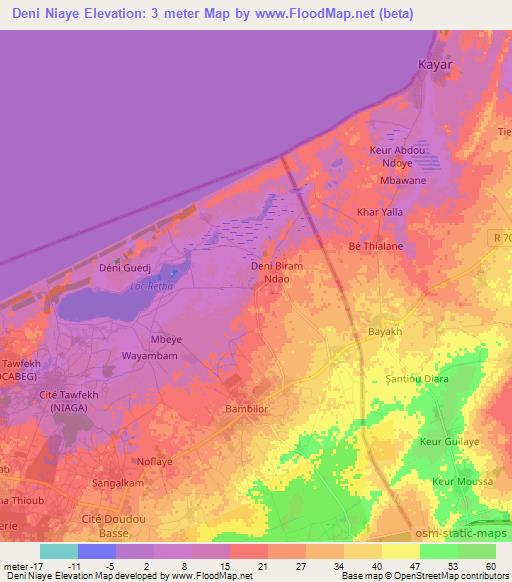 Deni Niaye,Senegal Elevation Map