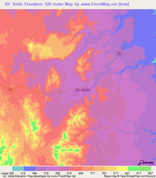 `Ali `Adde,Djibouti Elevation Map