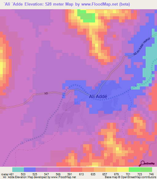 `Ali `Adde,Djibouti Elevation Map