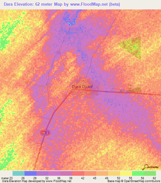 Dara,Senegal Elevation Map