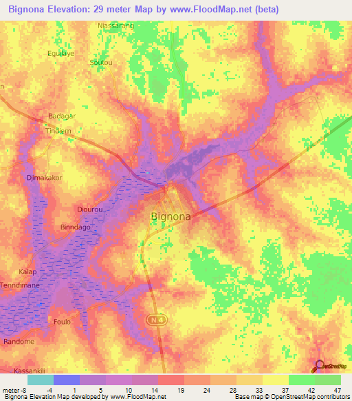 Bignona,Senegal Elevation Map
