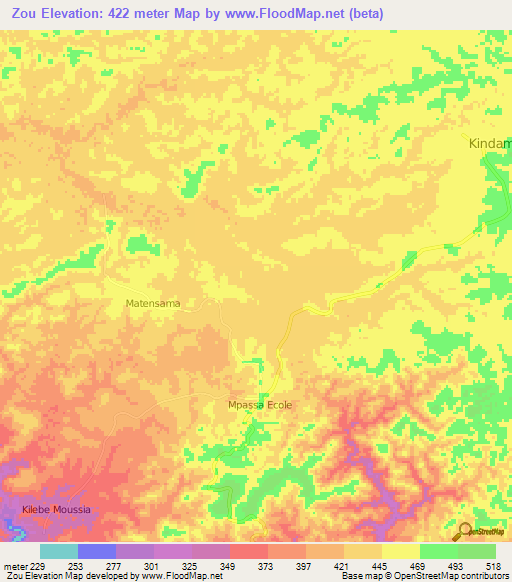 Zou,Congo (Brazzaville) Elevation Map