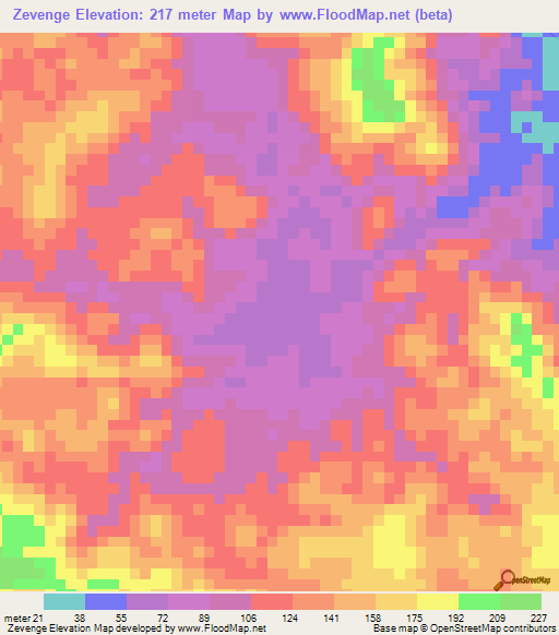 Zevenge,Congo (Brazzaville) Elevation Map