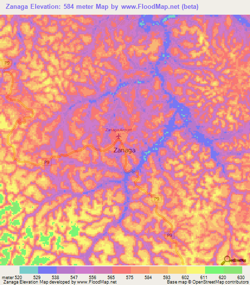 Zanaga,Congo (Brazzaville) Elevation Map