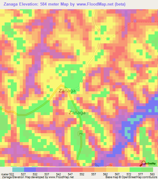 Zanaga,Congo (Brazzaville) Elevation Map