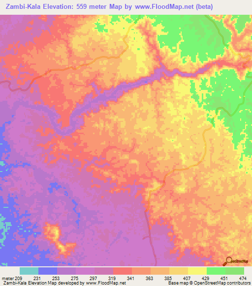 Zambi-Kala,Congo (Brazzaville) Elevation Map