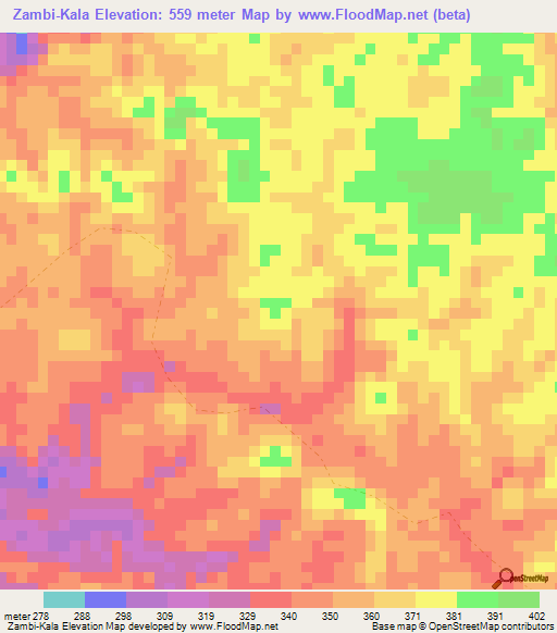 Zambi-Kala,Congo (Brazzaville) Elevation Map