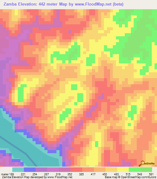 Zamba,Congo (Brazzaville) Elevation Map