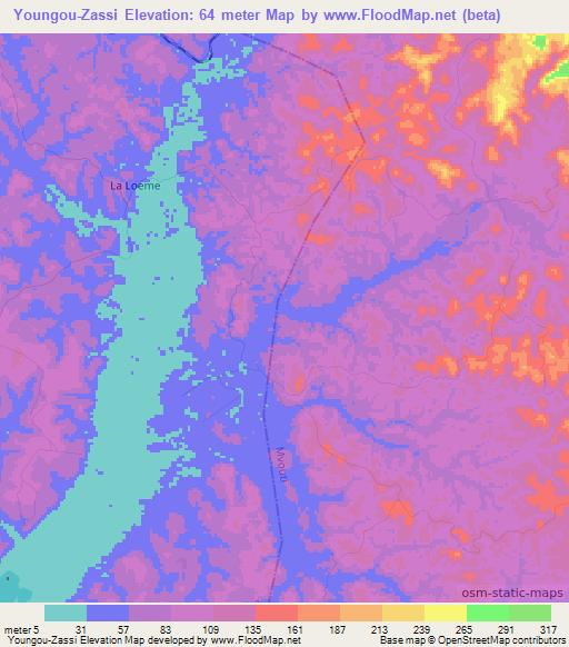 Youngou-Zassi,Congo (Brazzaville) Elevation Map