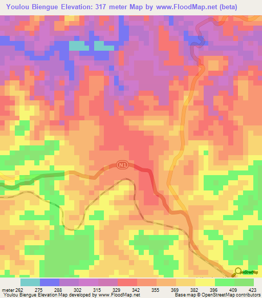 Youlou Biengue,Congo (Brazzaville) Elevation Map