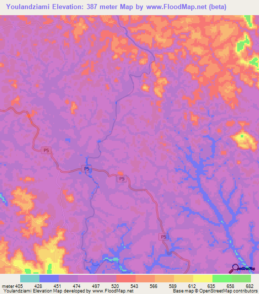 Youlandziami,Congo (Brazzaville) Elevation Map