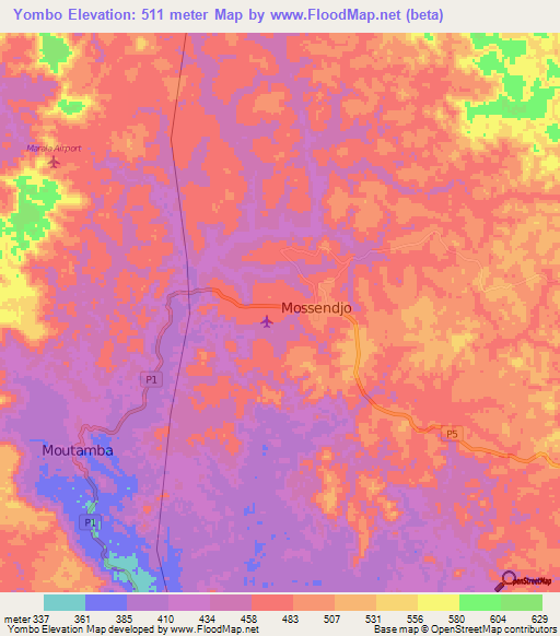 Yombo,Congo (Brazzaville) Elevation Map